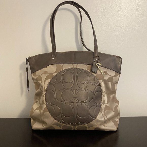 Coach Bronze Brown Gold Signature Laura Fabric Tote - Picture 1 of 9